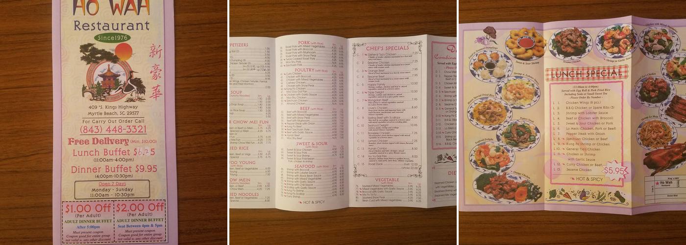 Ho Wah Menu