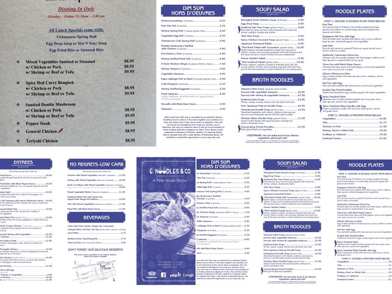 E Noodles & Co. Menu