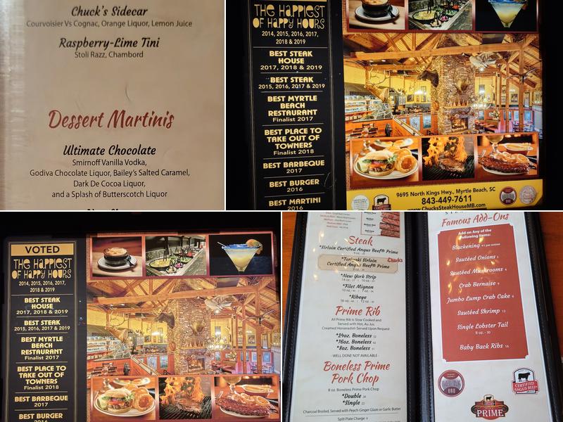 Chuck's Steak House, Myrtle Beach Menu