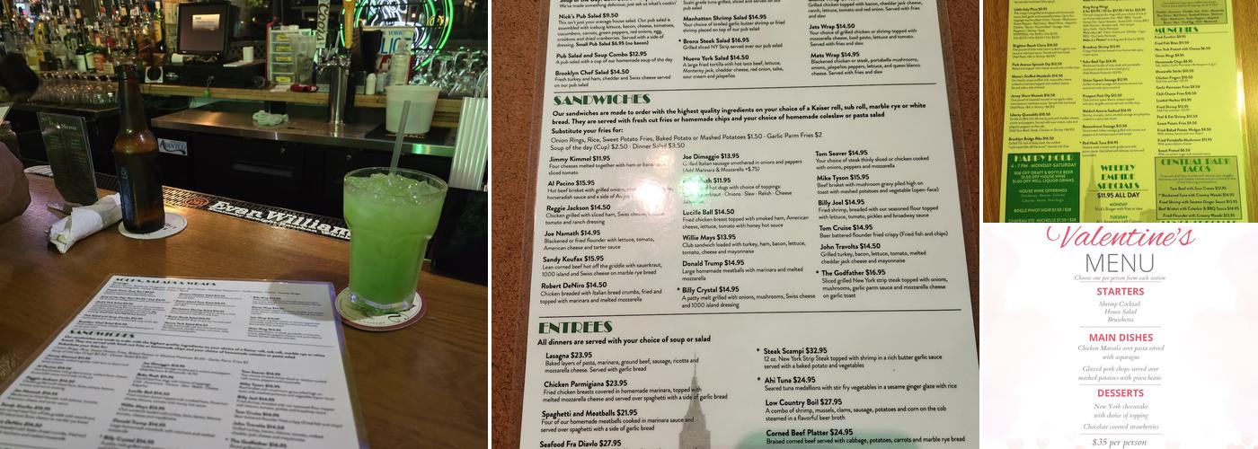 Nick's New York Pub and Grill Menu