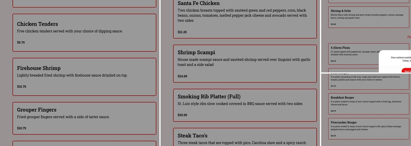 Calli Baker's Firehouse & Grill Menu