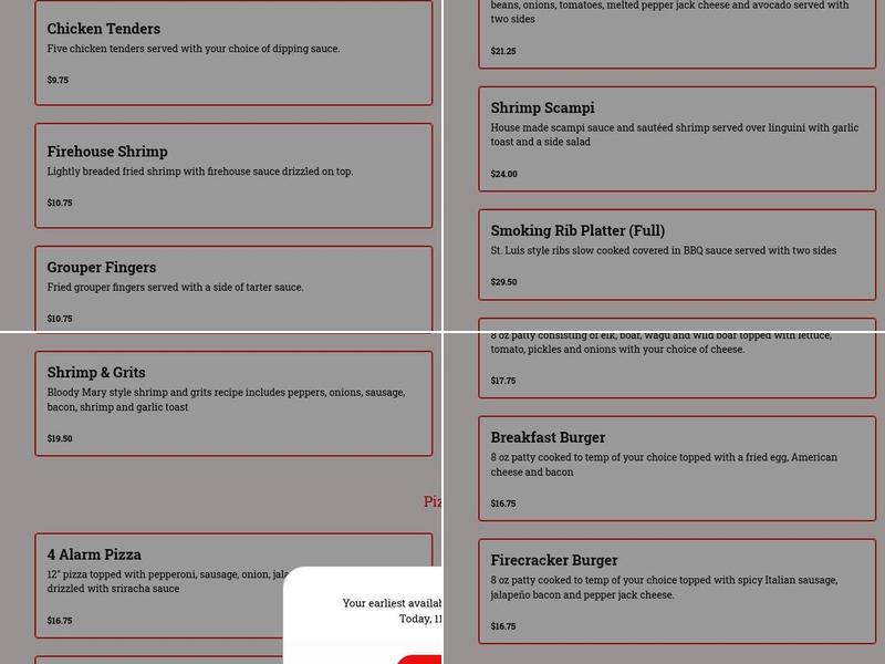 Calli Baker's Firehouse & Grill Menu