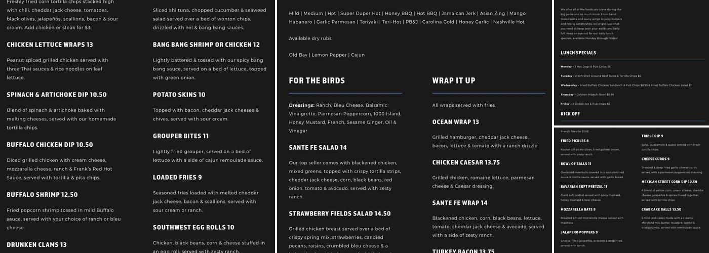 Backyard Sports Bar and Grill Menu