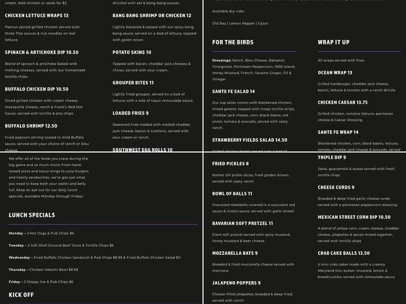 Backyard Sports Bar and Grill Menu