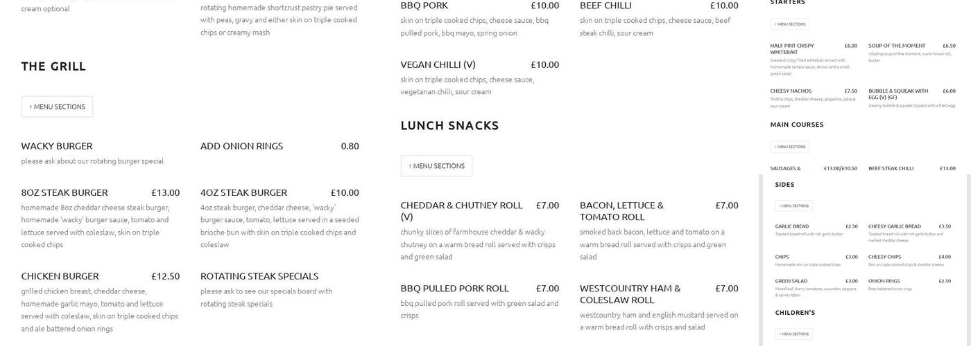 The Walkhampton Inn Menu