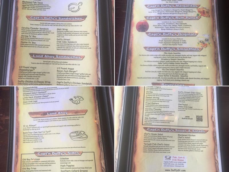 Duffy Street Seafood Shack Cherry Grove Menu