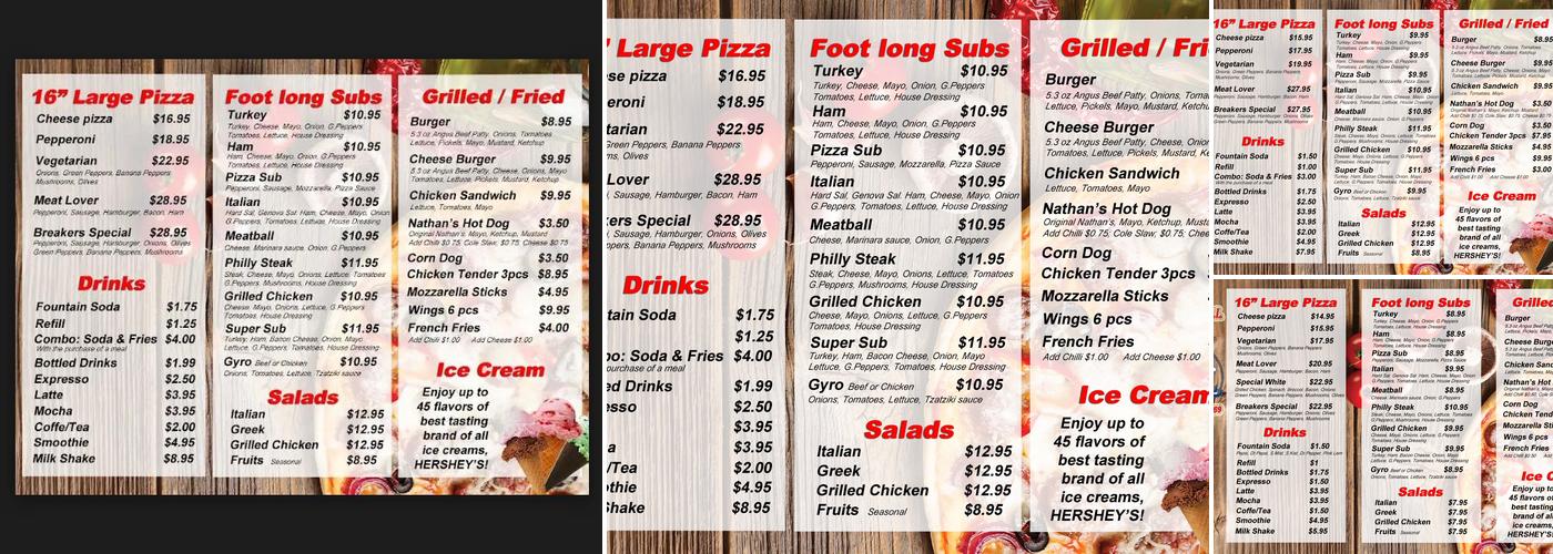 Breakers Pizza Grill & Arcades Menu