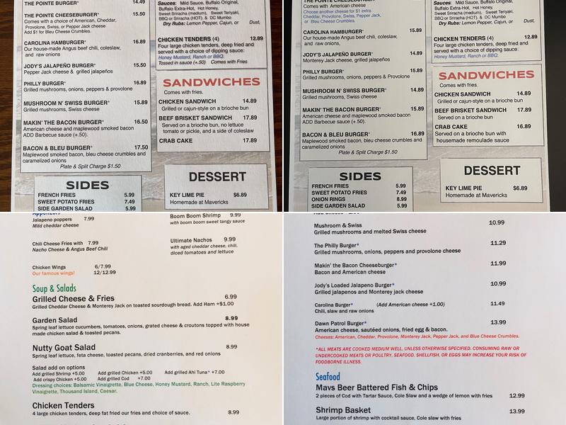 Mavericks Pointe Menu