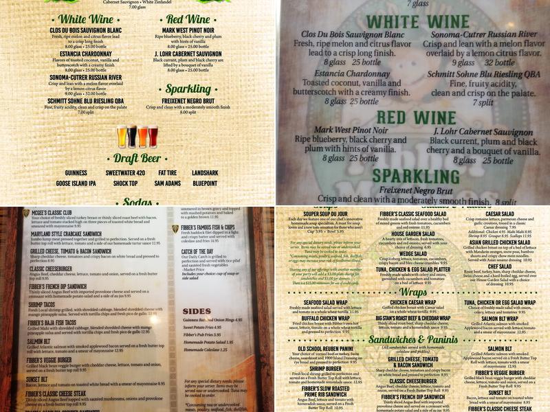 Fibber McGees Menu