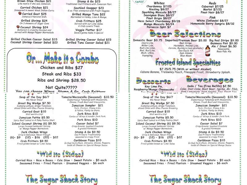 Sugar Shack Menu