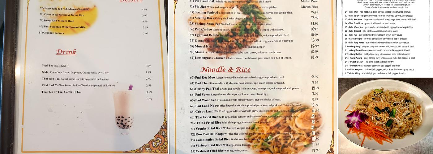 Thai O'Cha Menu