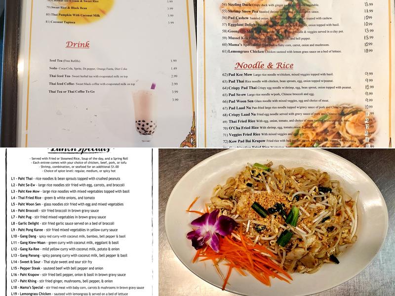 Thai O'Cha Menu
