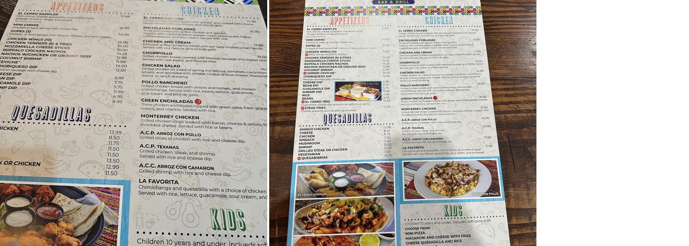El Cerro Mexican Bar & Grill Menu