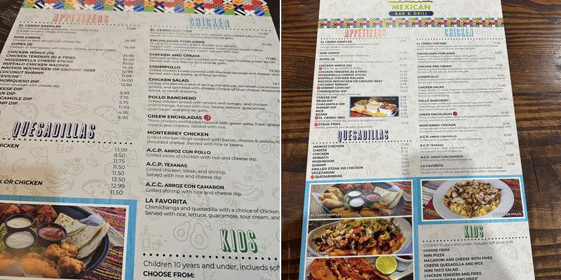 El Cerro Mexican Bar & Grill Menu