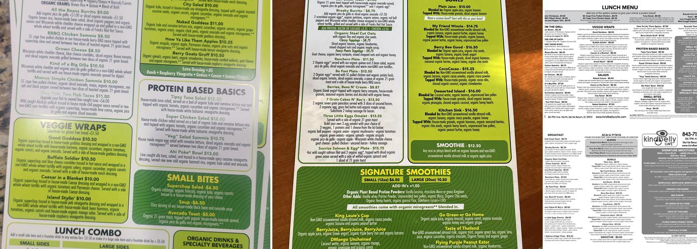 Kindbelly Cafe Menu