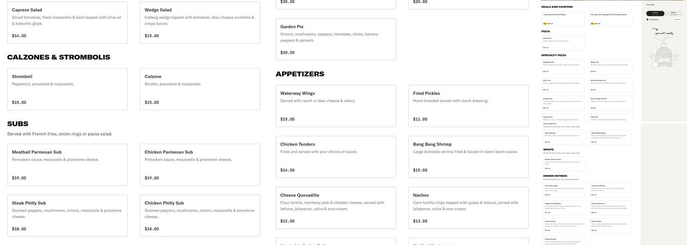 The Waterway House Sports and Spirits Menu