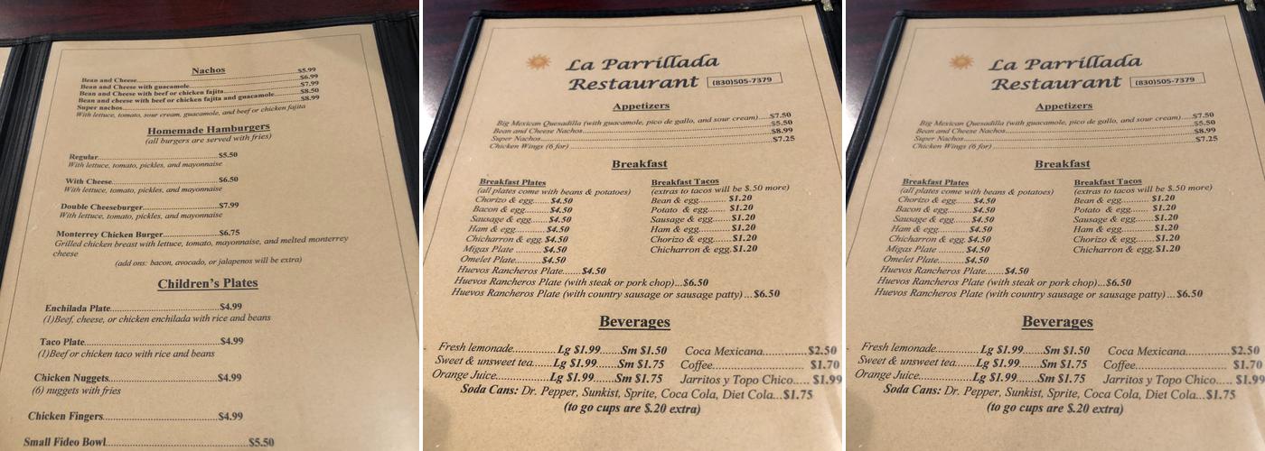 La Parrillada Menu