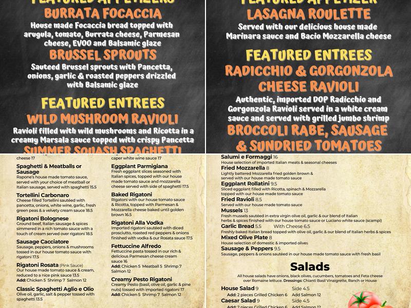 Rapone Original Brick Oven Menu