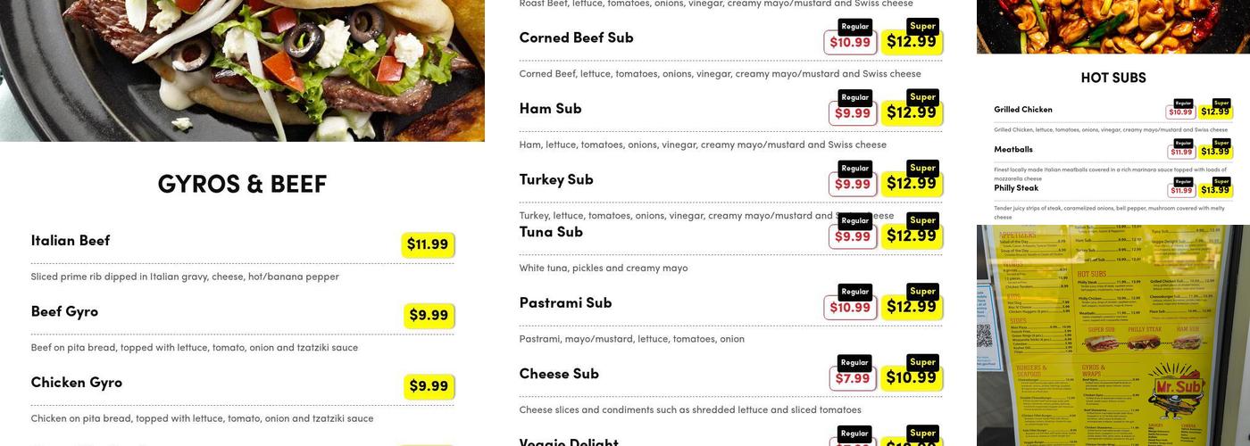 Mr Sub of Myrtle Beach Menu
