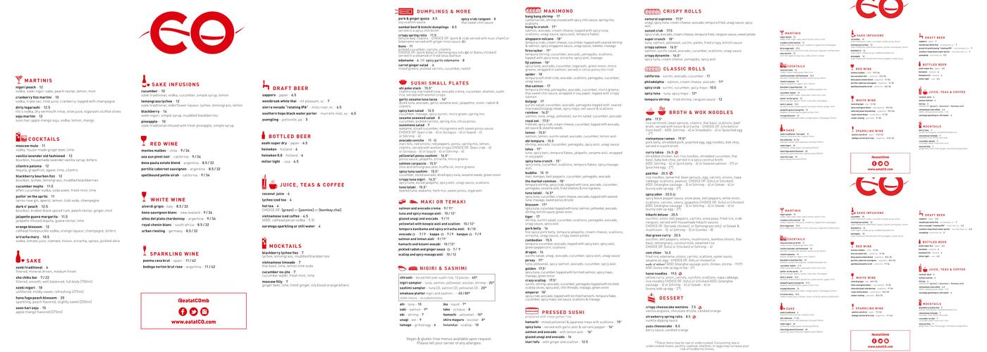 Co Sushi Menu