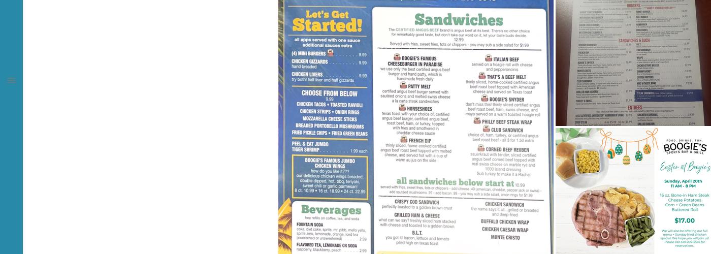 Boogie's II Restaurant Menu