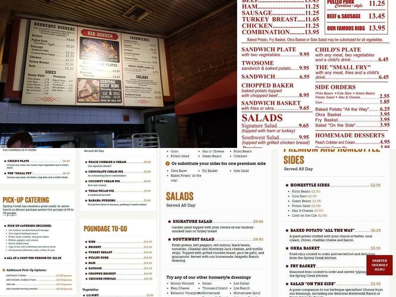 Spring Creek Barbeque Menu