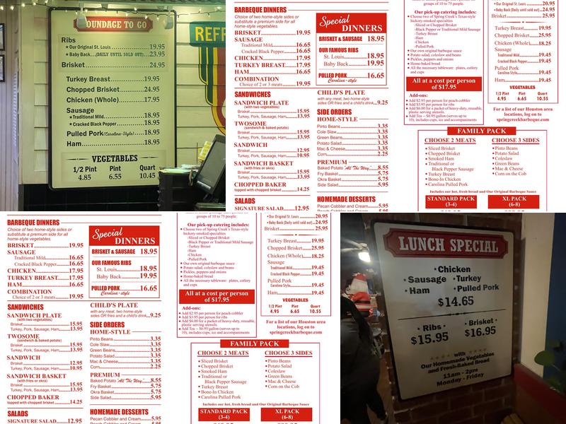 Spring Creek Barbeque Menu