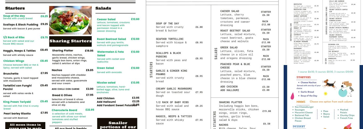 The Beagle Country Pub Menu