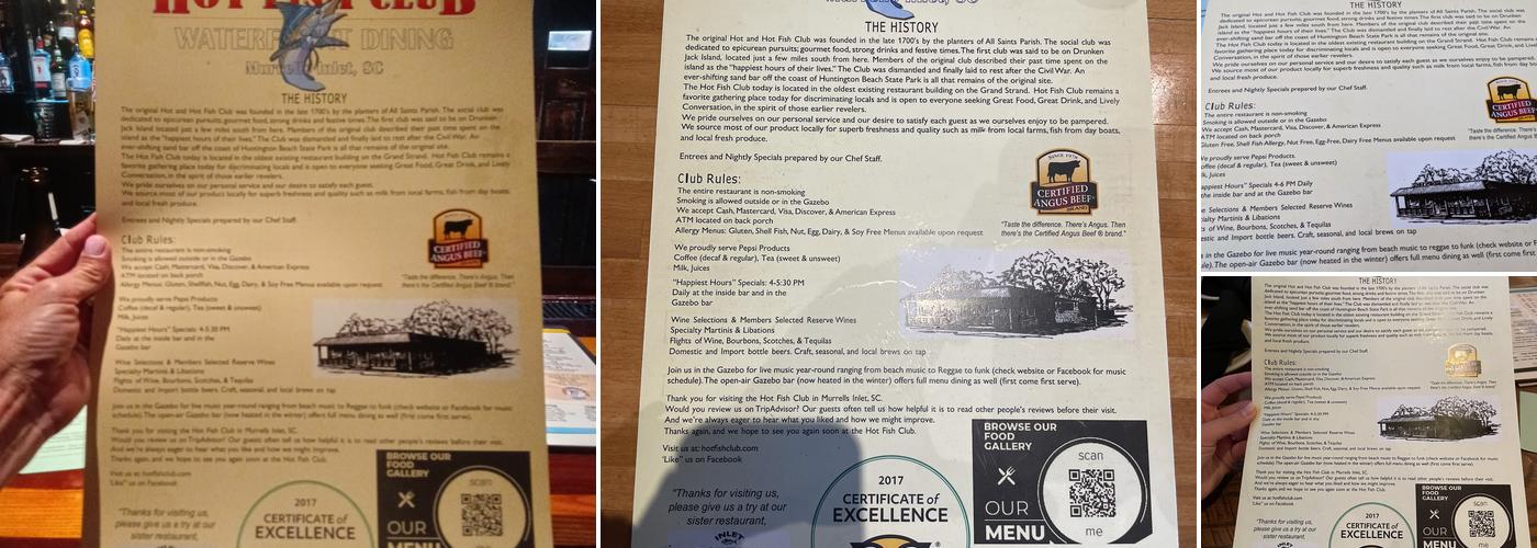 Hot Fish Club Menu