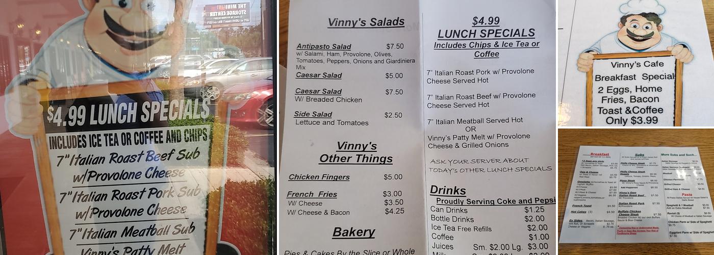 Vinny's Cafe Menu