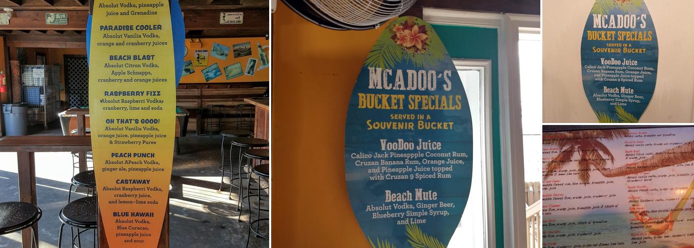 McAdoo's Beach Bar Menu