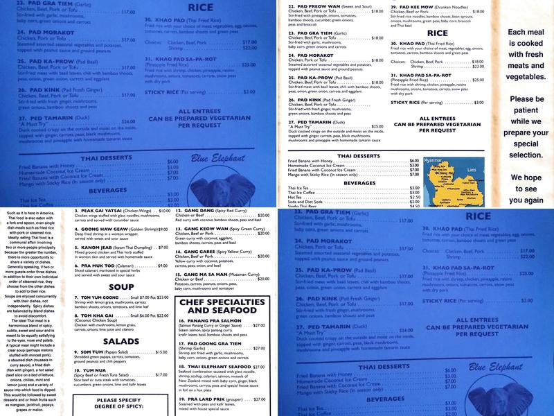 Blue Elephant Thai Cuisine Menu
