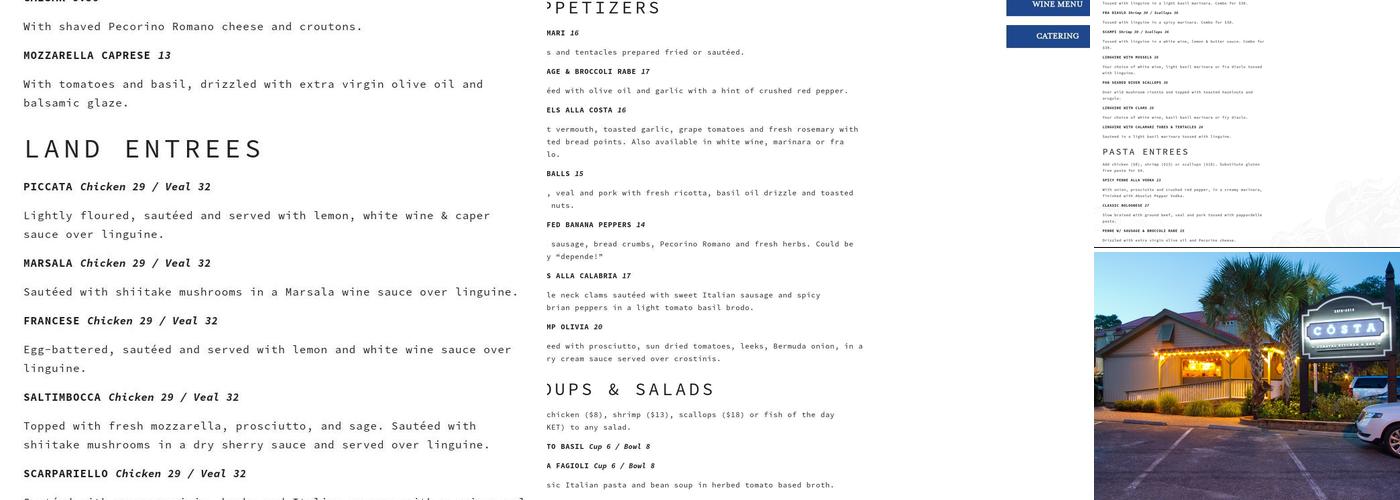 Costa Menu