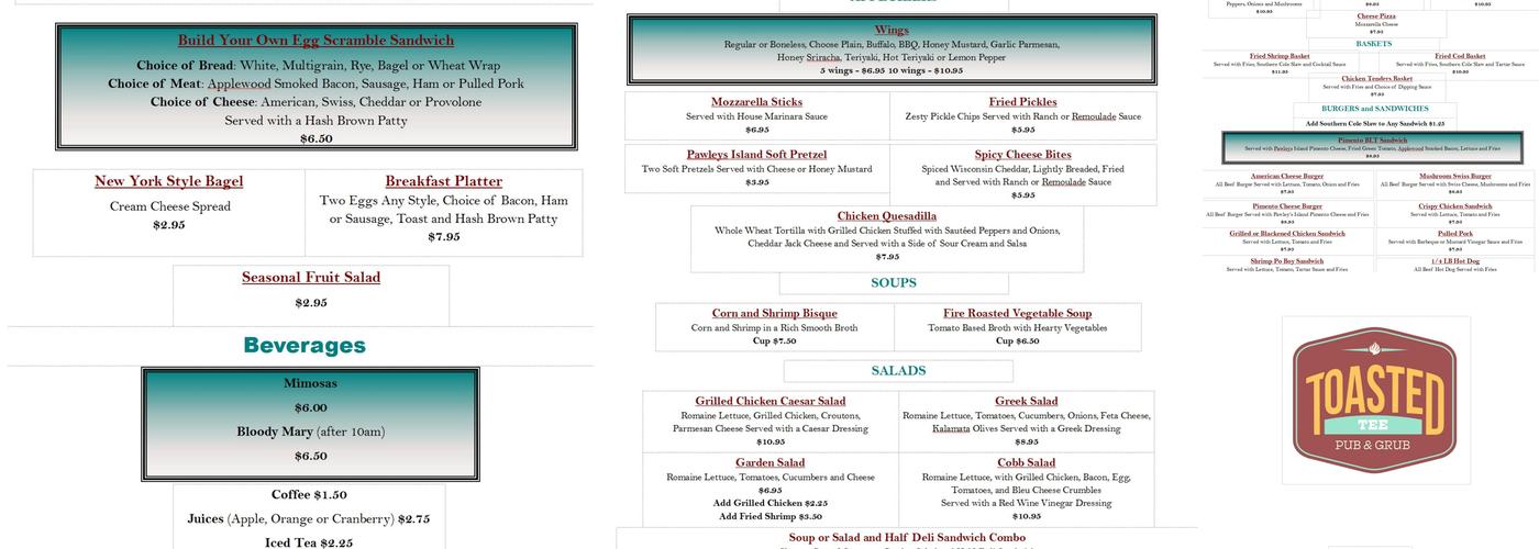 Toasted Tee Grub & Pub Menu