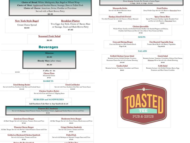 Toasted Tee Grub & Pub Menu