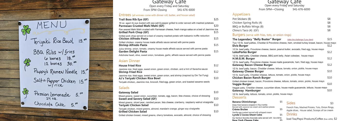 Gateway Cafe Menu