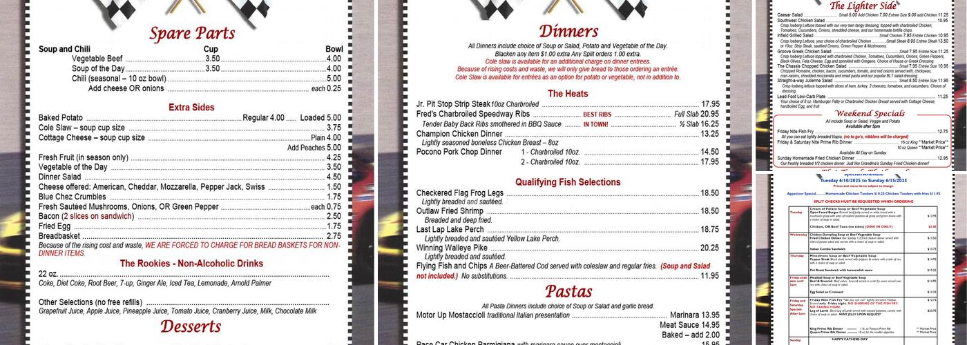 Buck's Pit Stop Menu