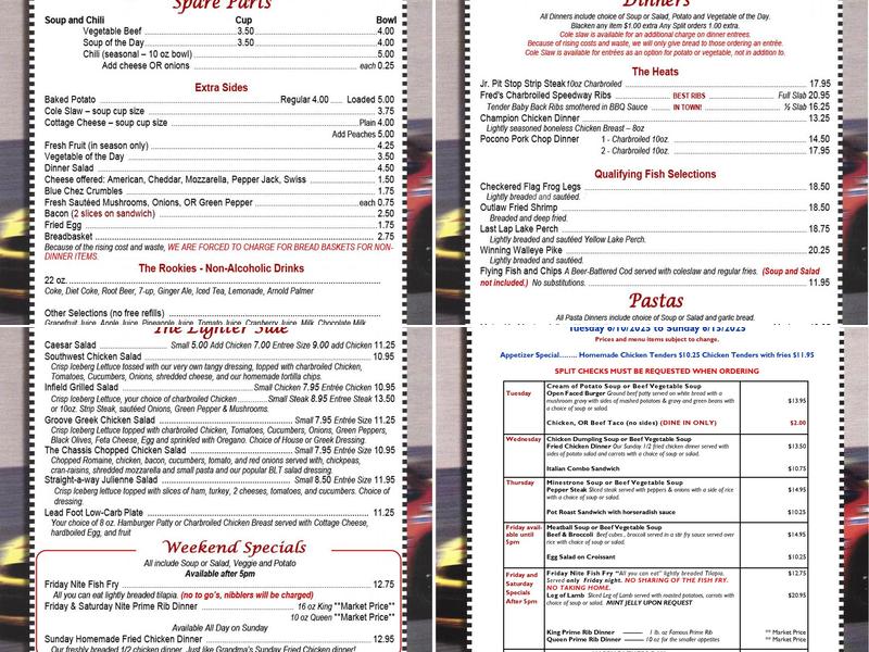 Buck's Pit Stop Menu