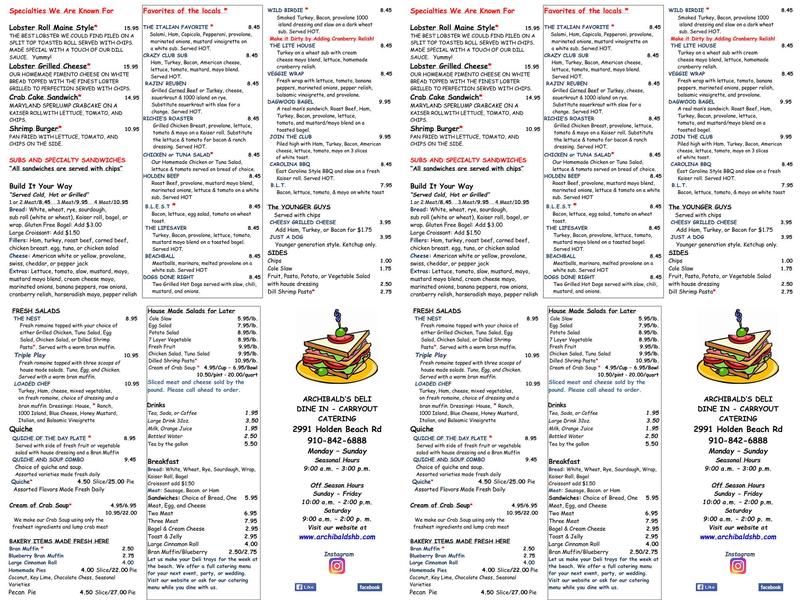 Archibald's Deli Menu