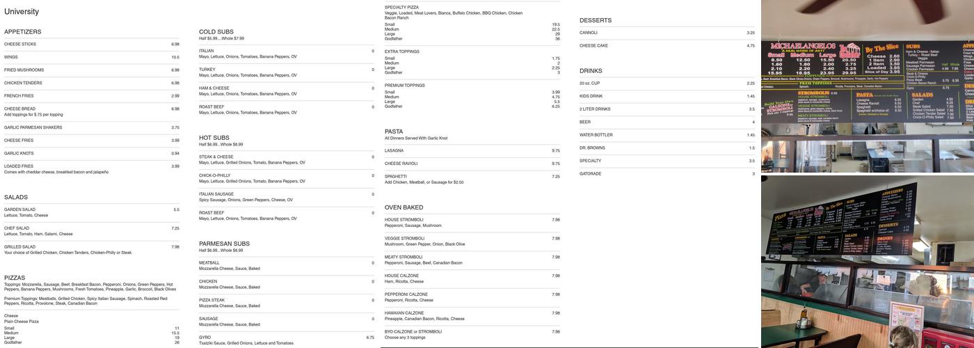 Michaelangelos Pizza Menu