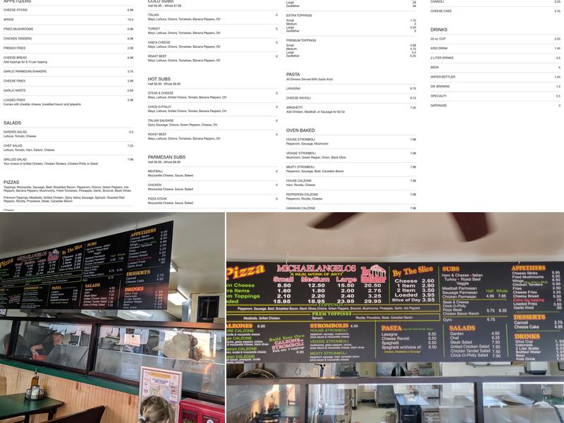 Michaelangelos Pizza Menu