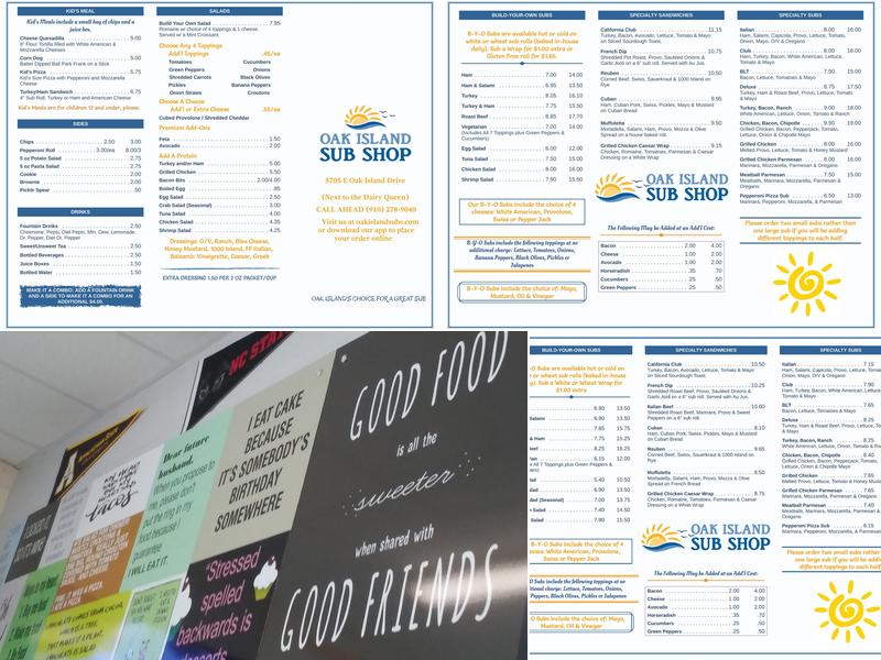 Oak Island Sub Shop Menu