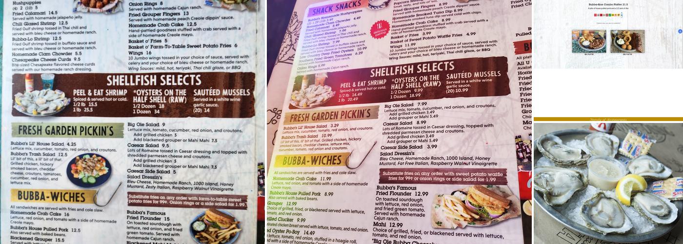 Bubba's Fish Shack Menu