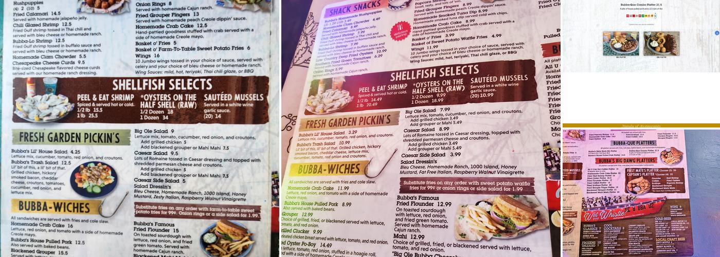 Bubba's Fish Shack Menu