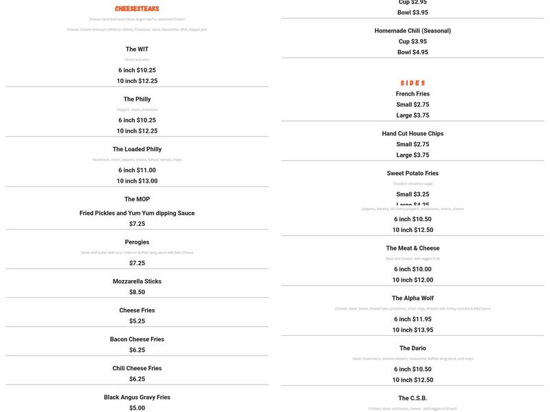 Cheesesteak Factory Menu