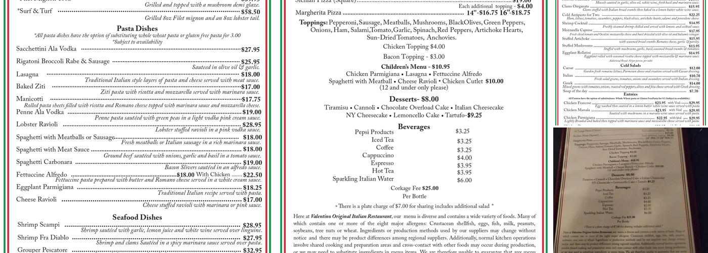 The Original Valentino Italian Restaurant Menu