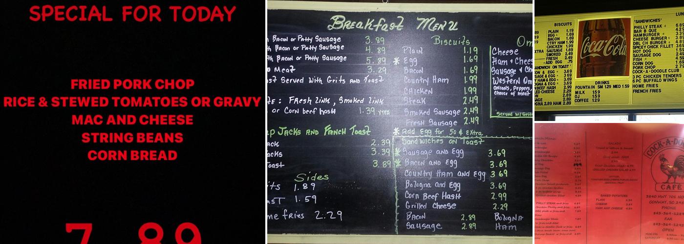 Cock-A-Doodle Cafe Menu