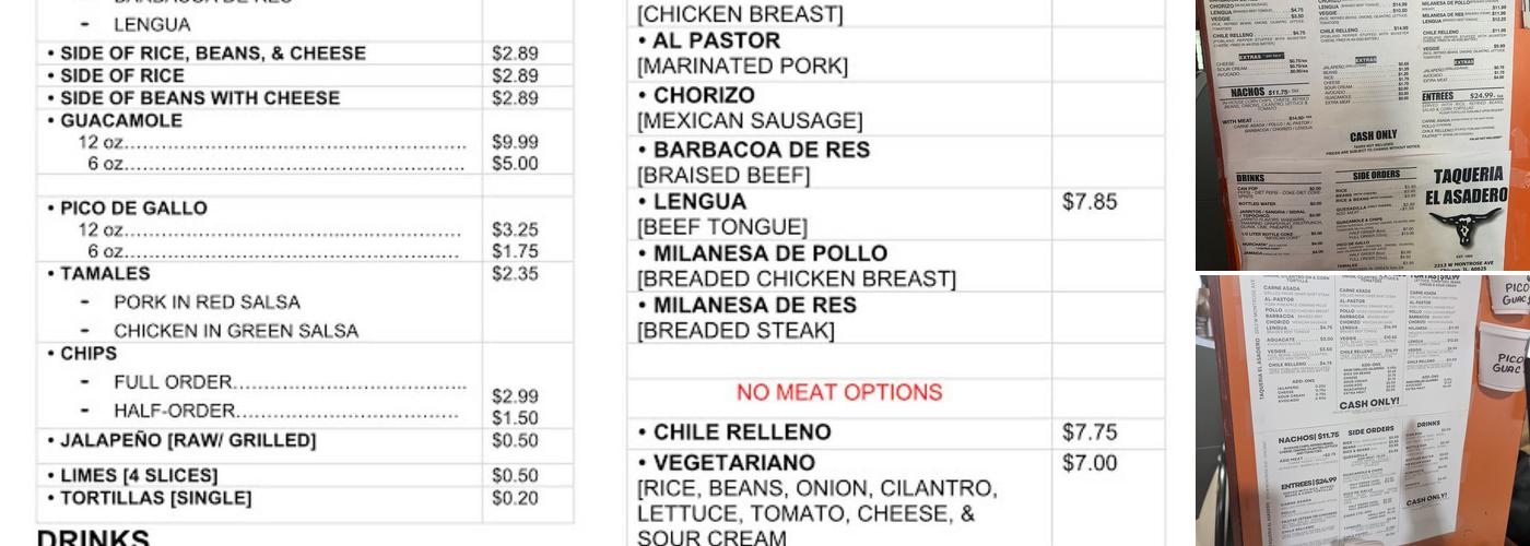 Taqueria El Asadero Menu