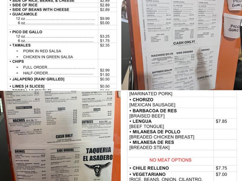 Taqueria El Asadero Menu