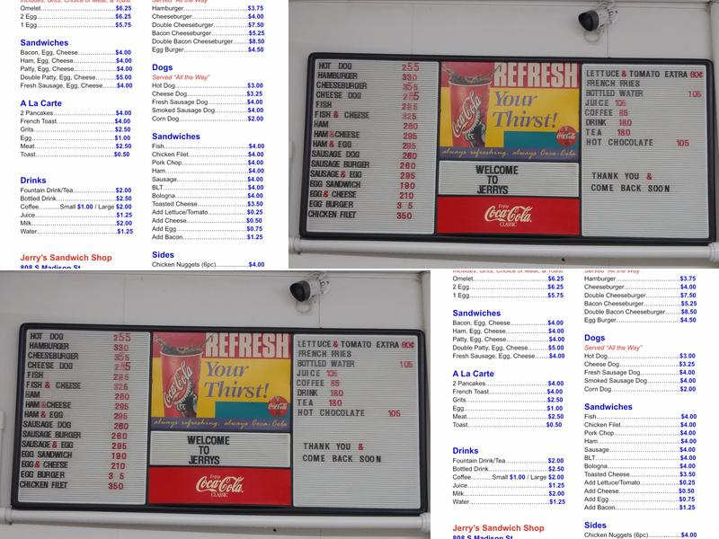 Jerry's Sandwich Shop Menu
